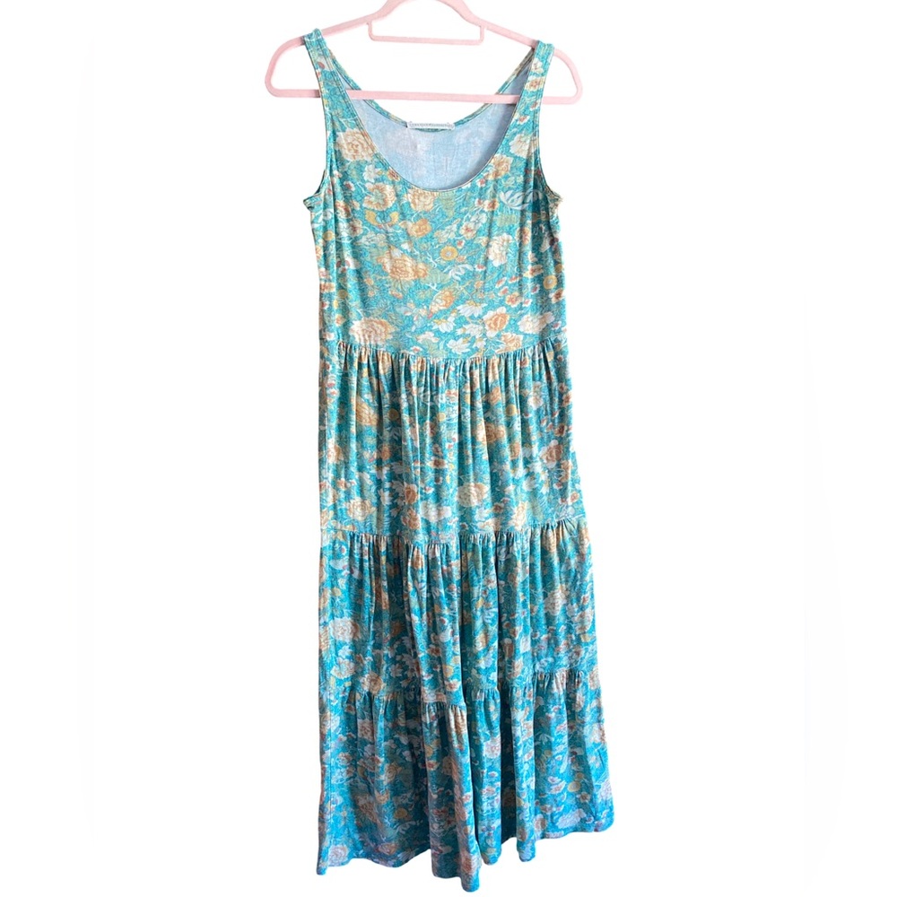 Peruvian Connection Jade Garden Dress Floral Green Tiered Boho Cottage Core M - Picture 6 of 6